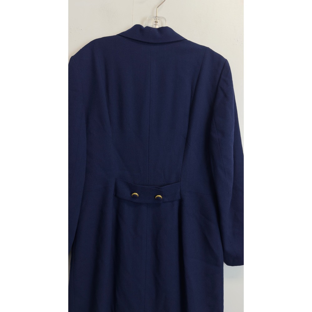 Vintage Talbots Navy Blue Wool Coat Dress Gold Buttons Size 12 Long Sleeve Midi - Picture 10 of 13